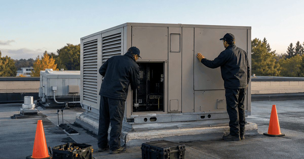 Crew preparing a commercial rooftop unit replacement in Toronto