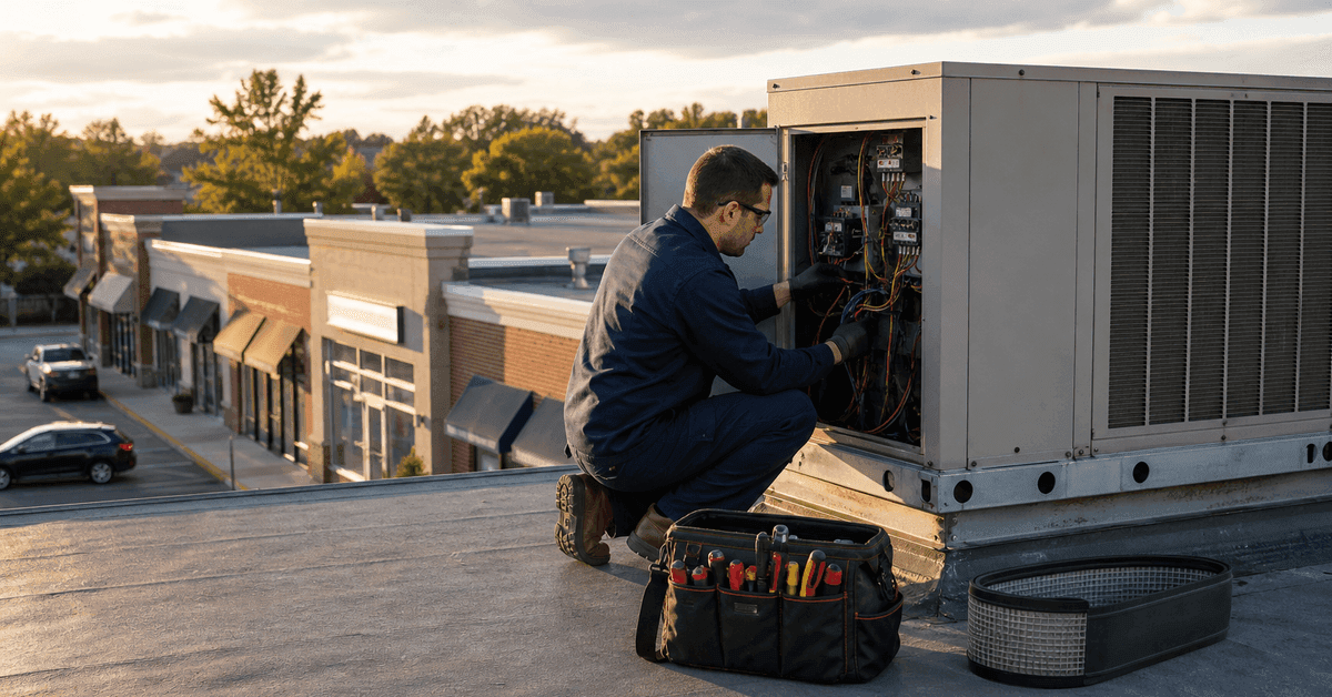 Rooftop HVAC units on a Toronto retail plaza